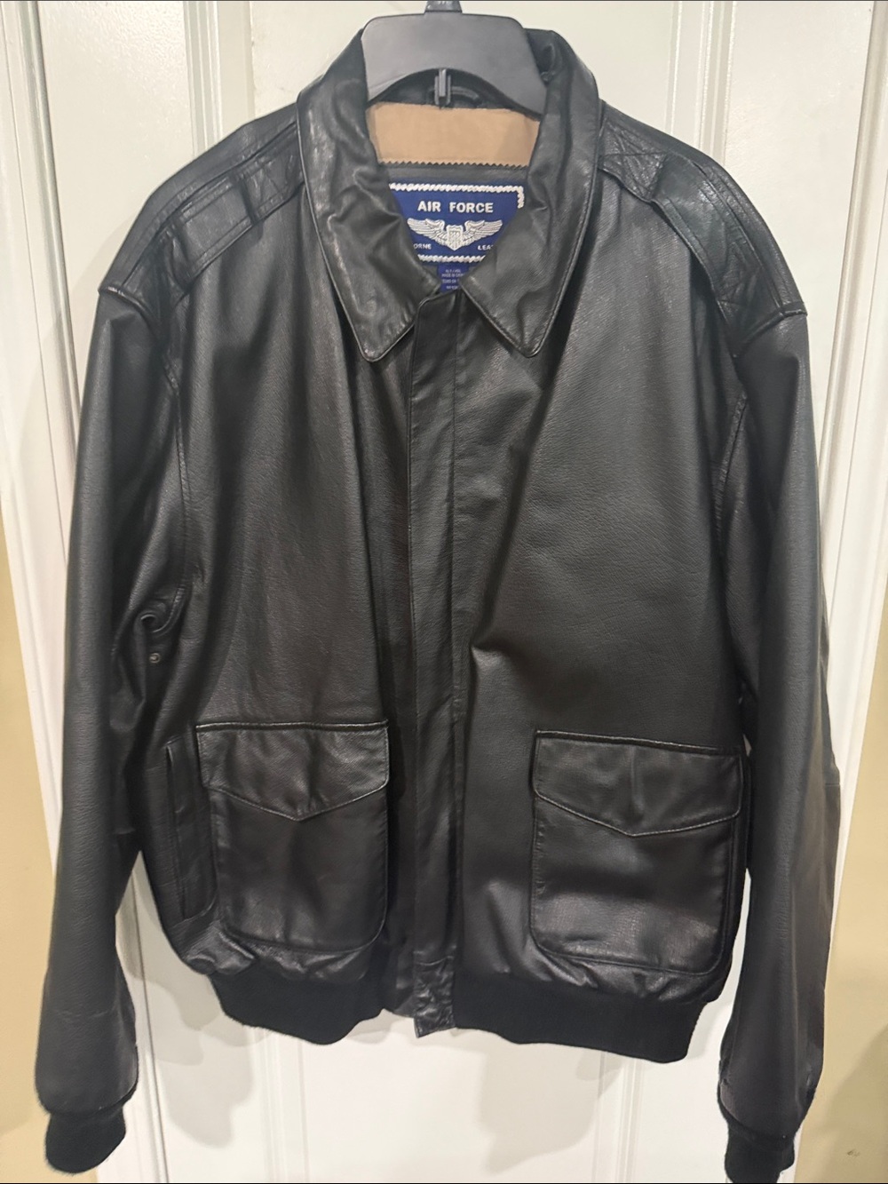 Black Leather Bomber Jacket - Men's